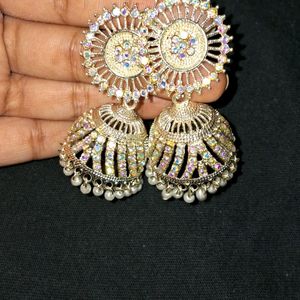 Beautiful White Mirror Work Earrings