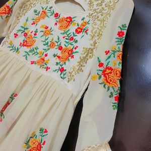 Cream Ethnic Gown Multi Floral Work 36 Bust