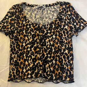 Ribbed Cheetah Print Crop Top