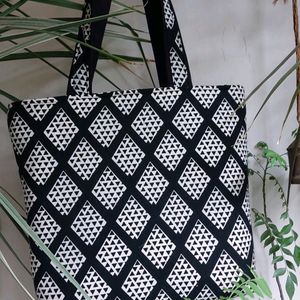 Black Tote Bag With Green Pouch