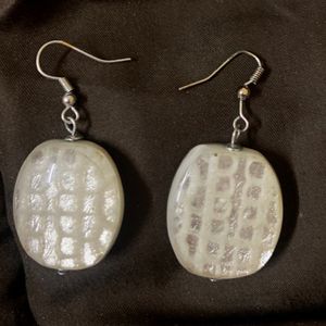 White Earrings With Self Design