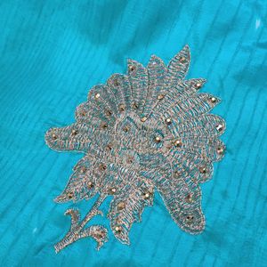 Glittery Cyan Grand Work Saree