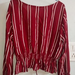 Viveza Striped Print Shirred Peplum Blouse