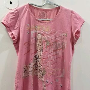 Casual Pink Printed Tshirt