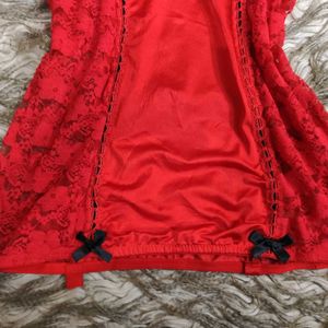 Red Bow Detail Bustier Top