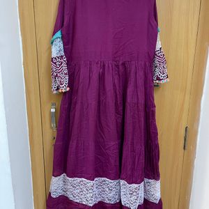 Purple Embroidered With Lace Anarkali Kurta