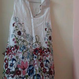 Sleeveless White Printed Tunic/ Dress