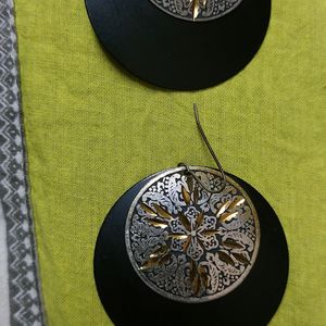 Black Metal Earings With Golden Touch