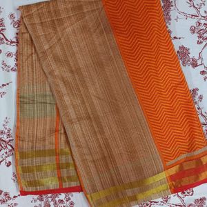 Orange And Black Color Synthetic Kota Saree