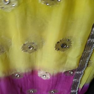 Yellow Green And Pink Combination Saree