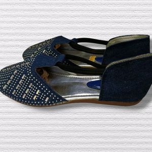 Navy Blue Denim Sandal/Flats For Women, (UK 6)