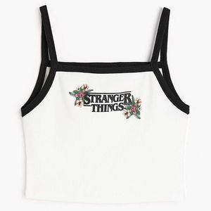 H&M StangerThings Collab White Rib Fitted Tank Top