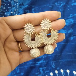 White Jhumka Set