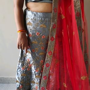 Grey Lehenga Choli With Pink & Golden Touch