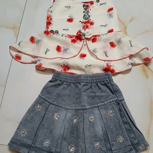 Flower Top and Deniem Skirt