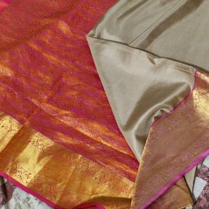 Chickoo And Pink Colour Silk Saree