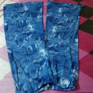 Blue Printed Crepe Palazzo Waist Size 36-40