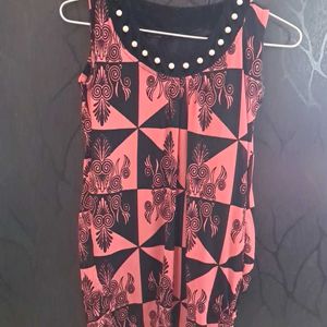 Fancy, Printed,Black N Pink Velvet-Chiffon Top