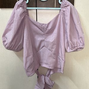 Lavender Sweetheart Neck Puff Sleeves Fitted Top