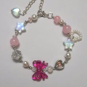 Pink Bow Beaded Bracelet