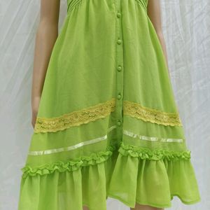 Green Deep V Neck Dress