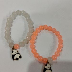 Pitch And Grey Colour Beads With Panda Charm
