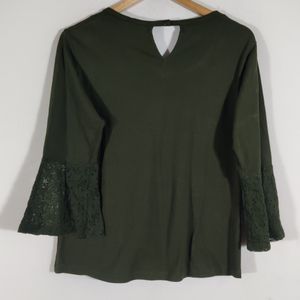 Green Full Sleeves Round Neck Top (Women's)