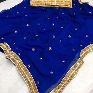 Chiffon Blue Lace border Saree With BlouseName: Ch