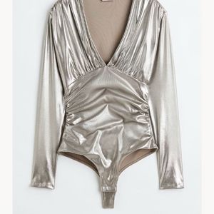 H&M metallic silver body suit