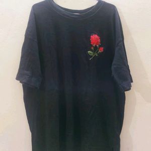 Oversized T-shirt with Rose Embroidery