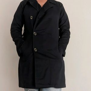 Navy Blue Double Breasted Trench Coat For Women