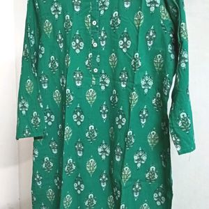 Anouk Dark Green Printed Cotton Kurta