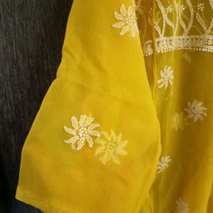 🔥Chikankari Tunic+ Inner #new mustard kurti