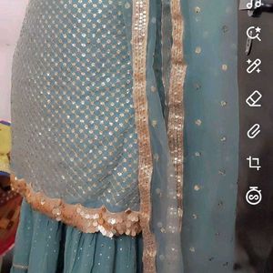 Greenish Grey Sharara Suit & Dupatta 34 Bust