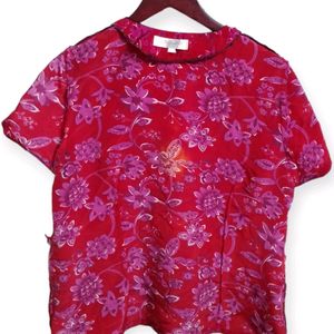 Vintage Red Floral Button-Up Blouse (Woman)