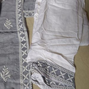 New Gray And White Kurta Pant Set