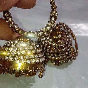 Golden White Stone Jhumki Earring
