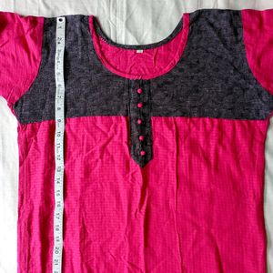 Plain Pink And Black Women's kurta