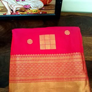 Yellow & Pink Banarasi Silk Half Saree Set.