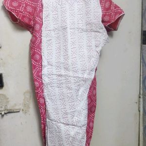 Pink And White Kurta Set With Cotton Lining