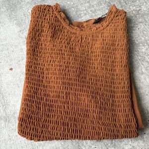 New Only Brown Smocked Top