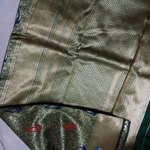 💥🆕️ Full Zari Work Green Silk Saree