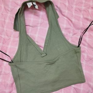 H&M RIBBED HALTER NECK COLLARED TOP