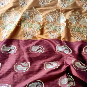 Brown Semi Raw Silk Saree 5.6m