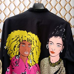 New Premium Satin Black Women Print Art Shirt