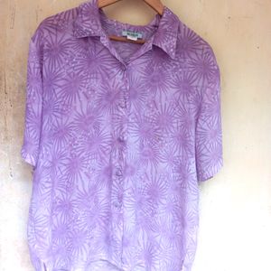 Floral Purple Korean Button Up Shirt Top (Women)