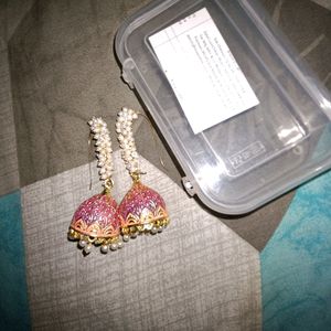 FabulaEBH50-Meenakari Jhumkas with Pearl Drops