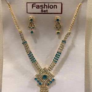 Jewellery Set || Sky Blue & Silver Stones|