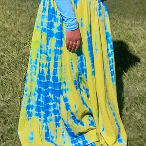 Lime Green And Blue Dyed Flared Maxi Skirt