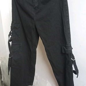 Charcoal Black Denim Cargo Jeans